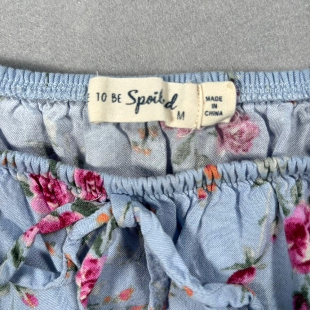 Blue Pink Floral‎ Ruffle Crop Top Long Sleeve M Cottagecore Coquette Feminine - Picture 2 of 11